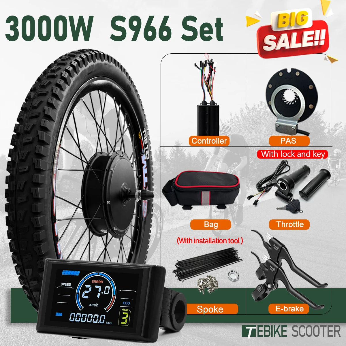 72V 3000W Electric Bicycle Conversion Kit