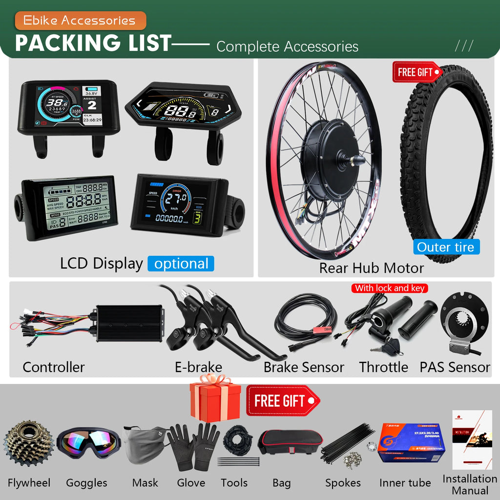 72V 3000W Electric Bicycle Conversion Kit