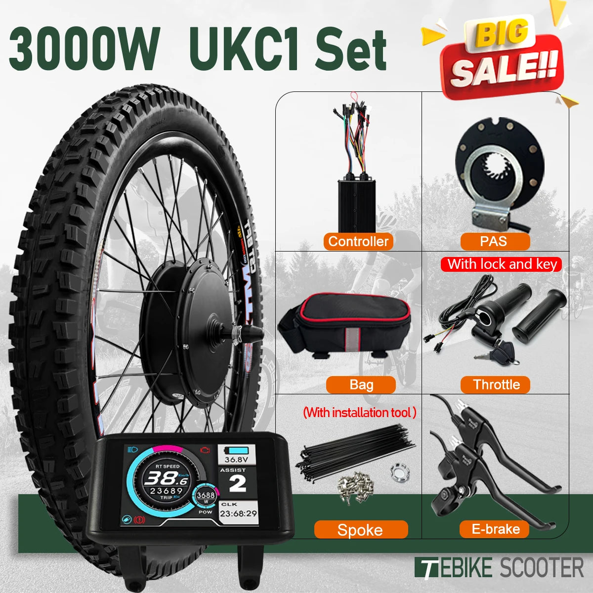 72V 3000W Electric Bicycle Conversion Kit