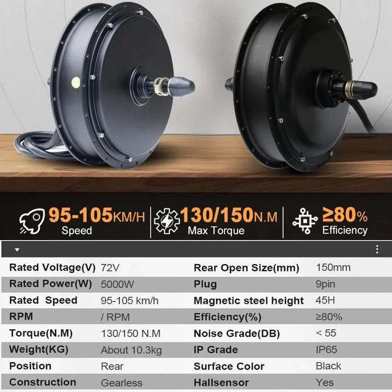 MTX39 E bike Conversion Kit 72V 5000W Rear Dropout 150mm