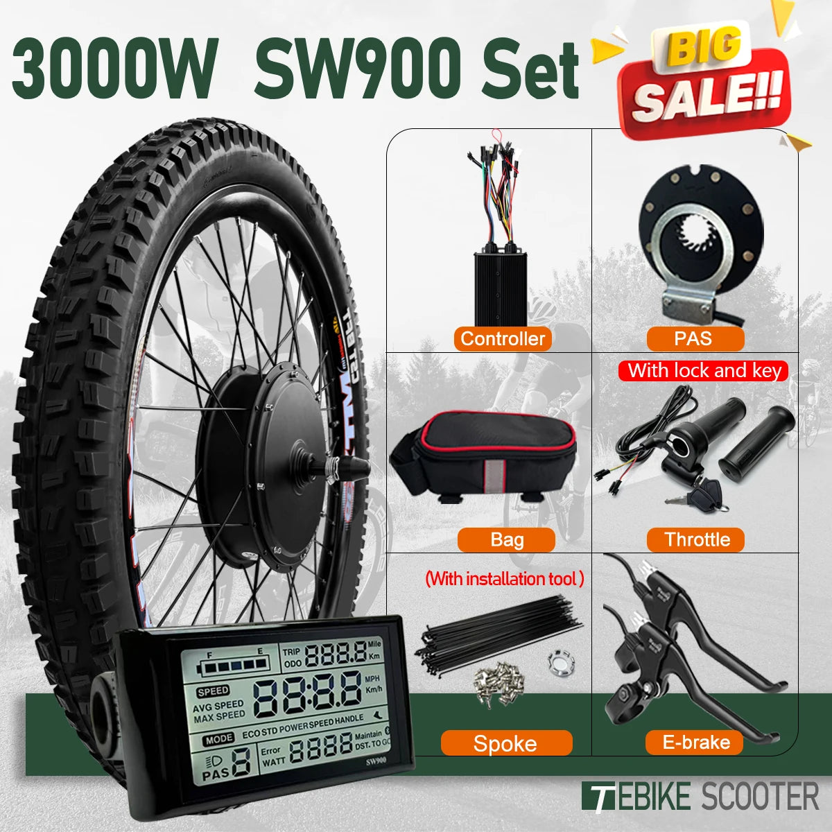 72V 3000W Electric Bicycle Conversion Kit